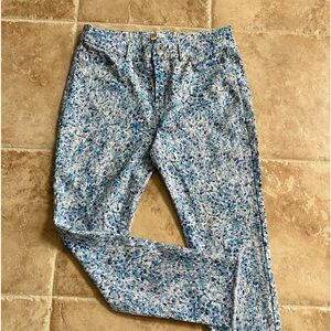 Tyler Boe Blue White Print Cropped Frayed Jeans Size 4 EC